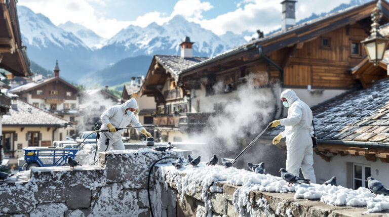 service professionnel de défientage complet et enlèvement des fientes de pigeons en rhône-alpes, assurant propreté et protection durable de vos bâtiments.