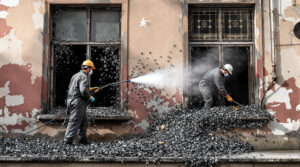 service professionnel de nettoyage de bâtiments insalubres contaminés par des fientes d’oiseaux, assurant hygiène et sécurité optimales.