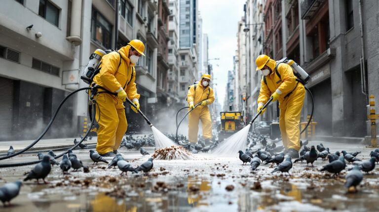 service professionnel de nettoyage de guano de pigeons assurant une hygiène optimale et une désinfection complète pour protéger votre santé et vos espaces.