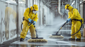 service professionnel de nettoyage extrême et d'assainissement pour éliminer efficacement les fientes de pigeons, assurant un environnement propre et sain.