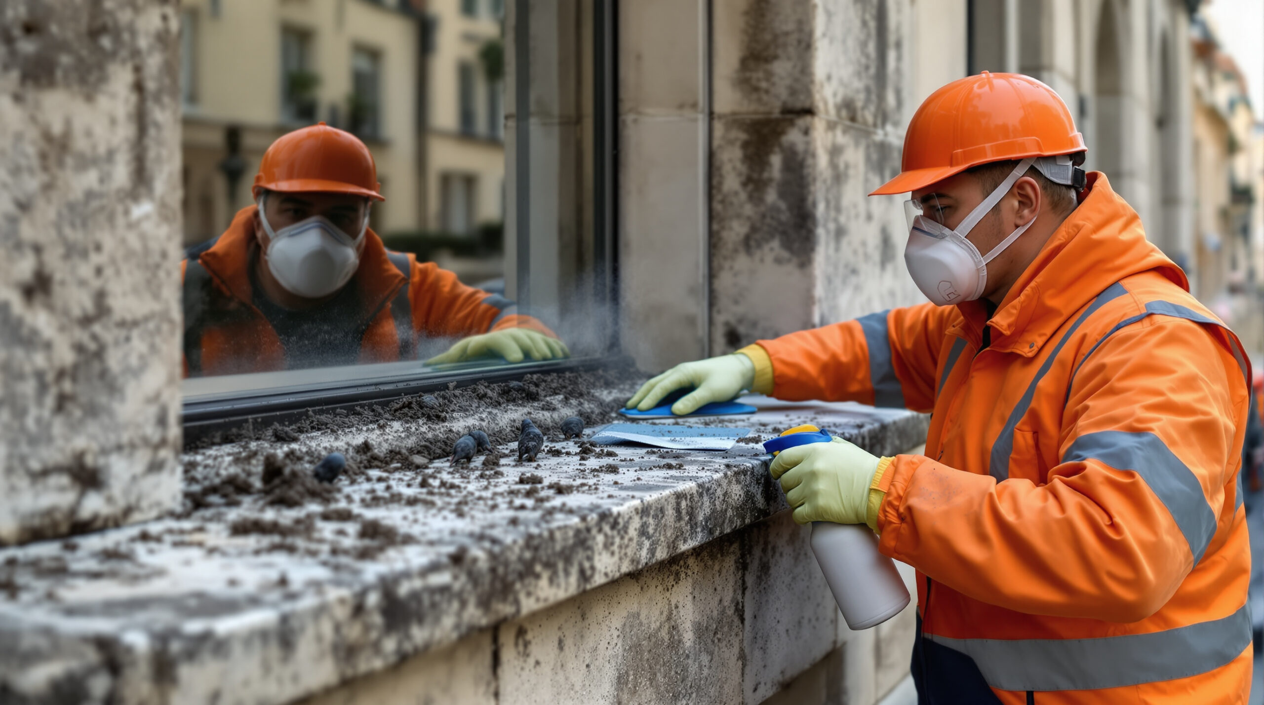 service professionnel de nettoyage des fientes de pigeons à pau (64000). contactez-nous pour un devis gratuit au +33 6 07 58 08 82 et bénéficiez d'un environnement propre et sain.