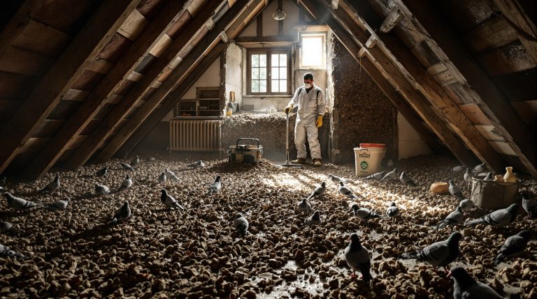 service professionnel de nettoyage des fientes de pigeons dans les greniers, disponible partout en france pour un environnement sain et propre.
