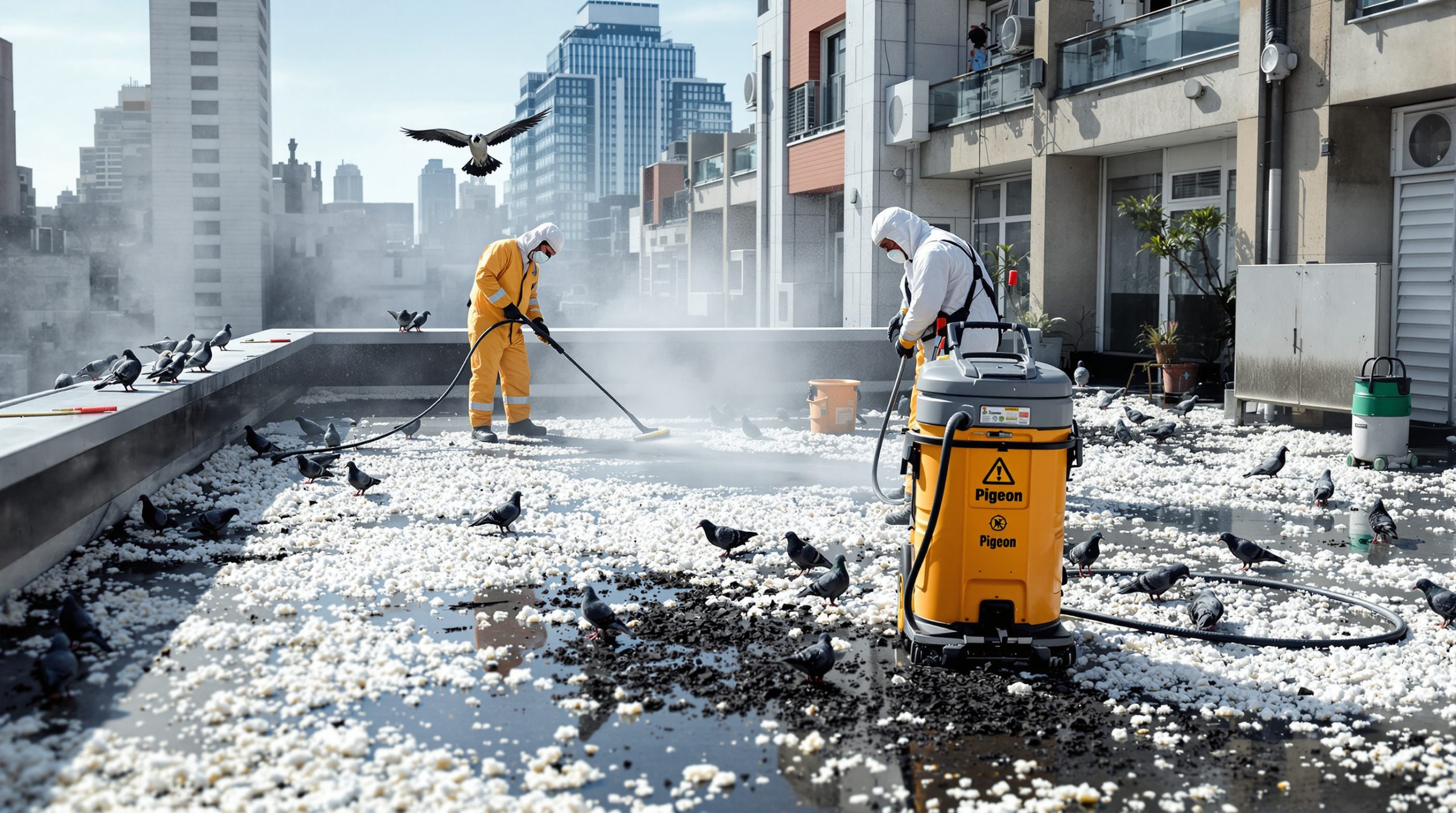 services professionnels de nettoyage après invasion de fientes de pigeons. experts en désinfection et remise en état pour protéger vos locaux et assurer votre sécurité.