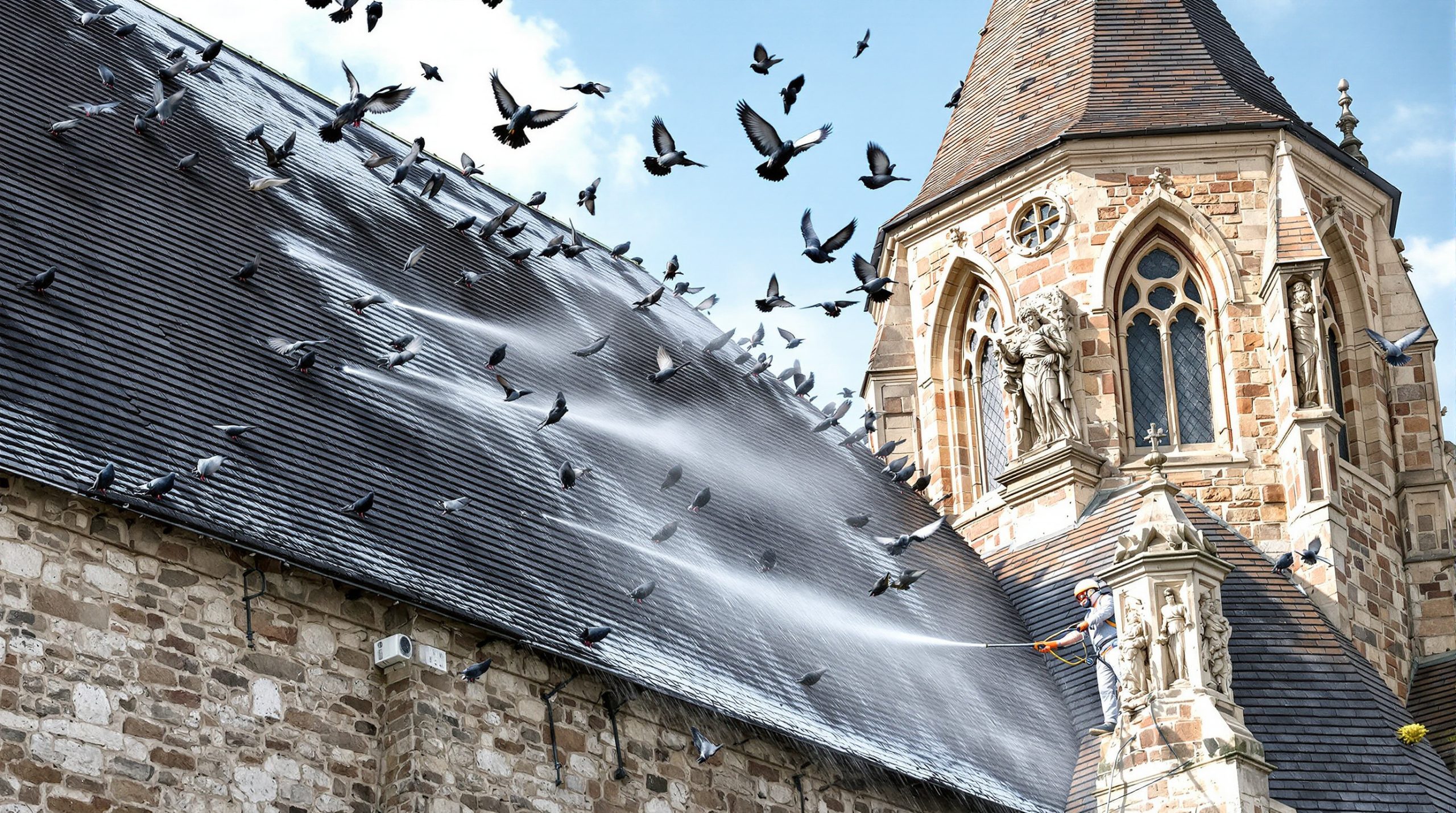 entreprise spécialisée dans le nettoyage des fientes de pigeons pour églises dans les ardennes (08). service professionnel, rapide et respectueux du patrimoine.