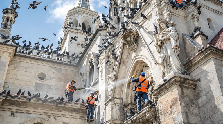 service professionnel de nettoyage des fientes de pigeons pour églises dans le bas-rhin (67). intervention rapide et efficace pour préserver la propreté et la santé de vos bâtiments.