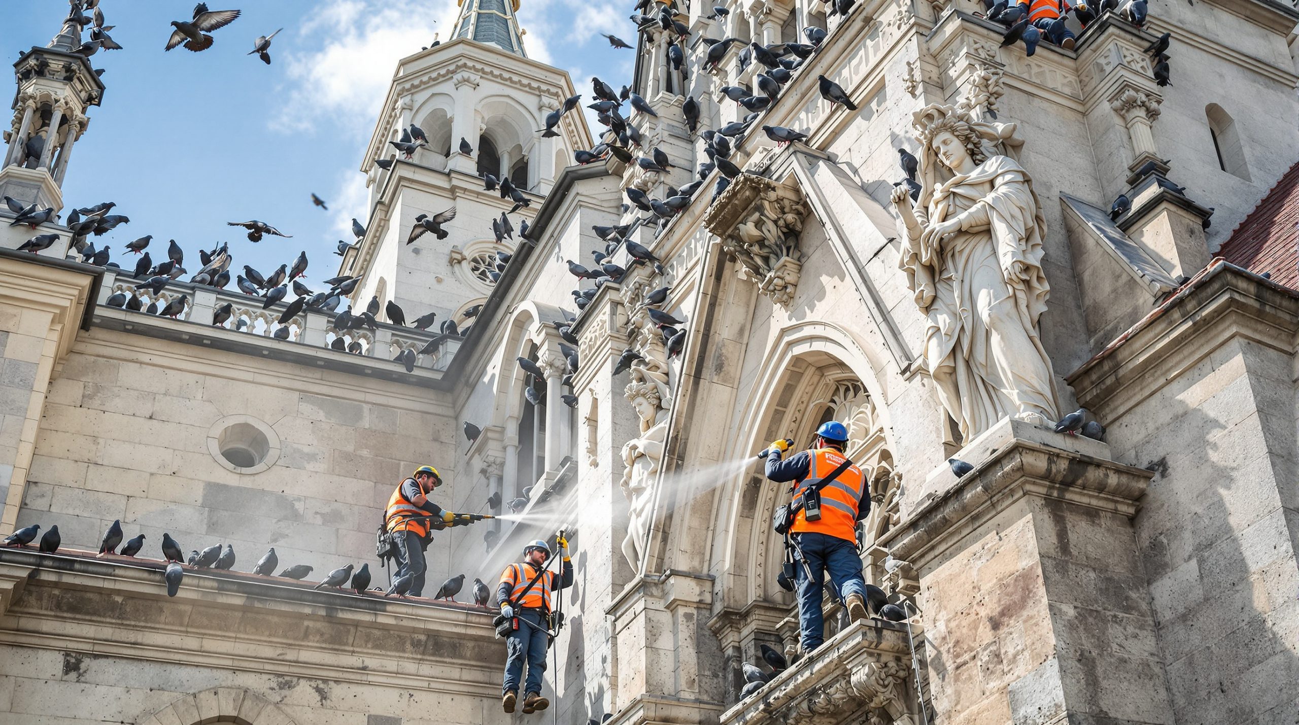 service professionnel de nettoyage des fientes de pigeons pour églises dans le bas-rhin (67). intervention rapide et efficace pour préserver la propreté et la santé de vos bâtiments.