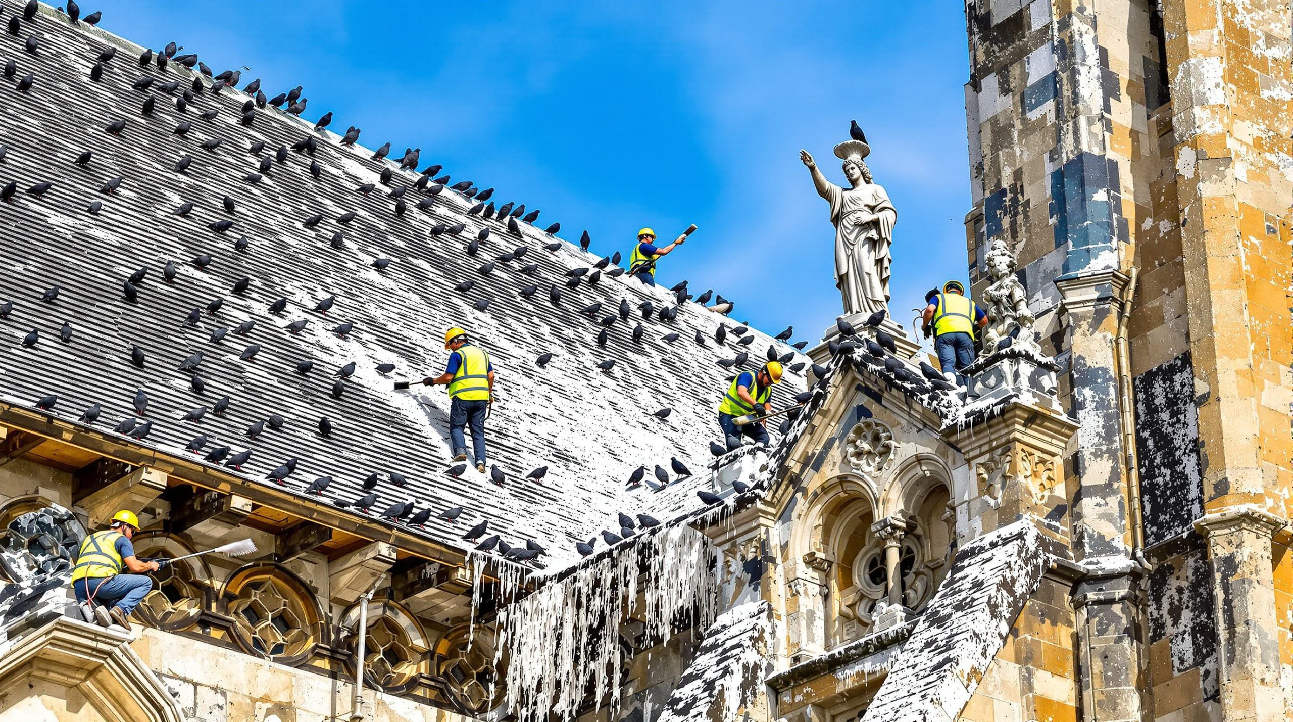 service professionnel de nettoyage des fientes de pigeons pour églises en charente maritime (17), assurant propreté et conservation du patrimoine.