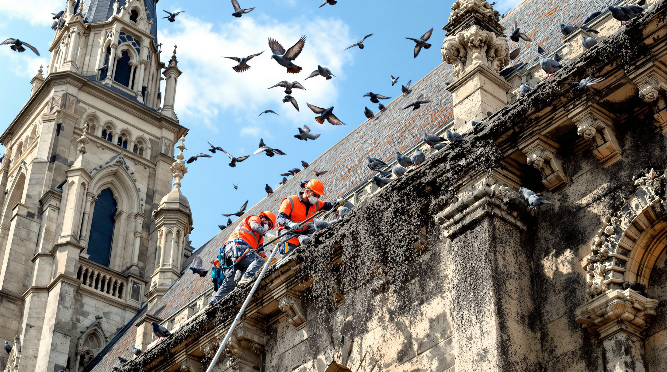 service professionnel de nettoyage des fientes de pigeons pour églises en côte d’or (21). experts en entretien et protection des bâtiments religieux.