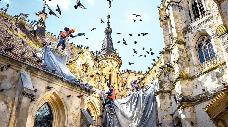service professionnel de nettoyage des fientes de pigeons pour églises en isère (38). intervention rapide et efficace pour préserver la propreté et la sécurité de vos bâtiments religieux.