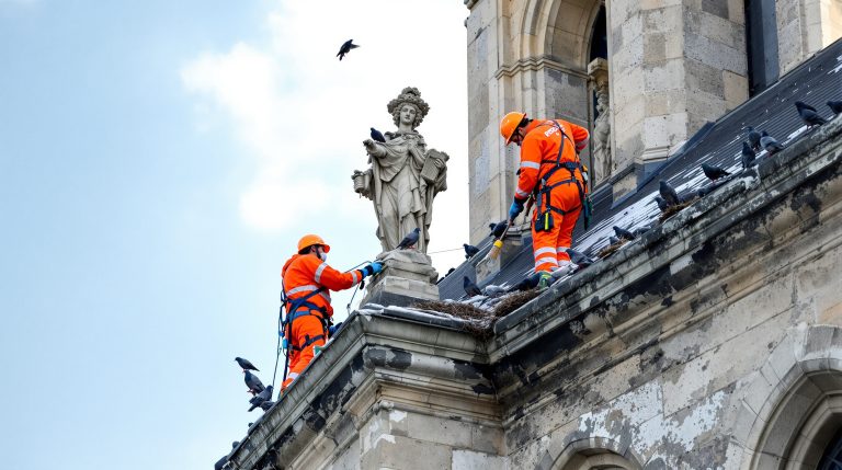 entreprise spécialisée dans le nettoyage des fientes de pigeons pour églises en manche (50), offrant des services professionnels et efficaces pour préserver la propreté et l'intégrité des bâtiments religieux.