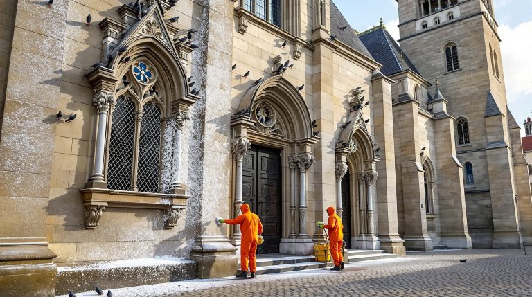 service professionnel de nettoyage des fientes de pigeons pour églises en mayenne (53), assurant propreté et préservation du patrimoine religieux.