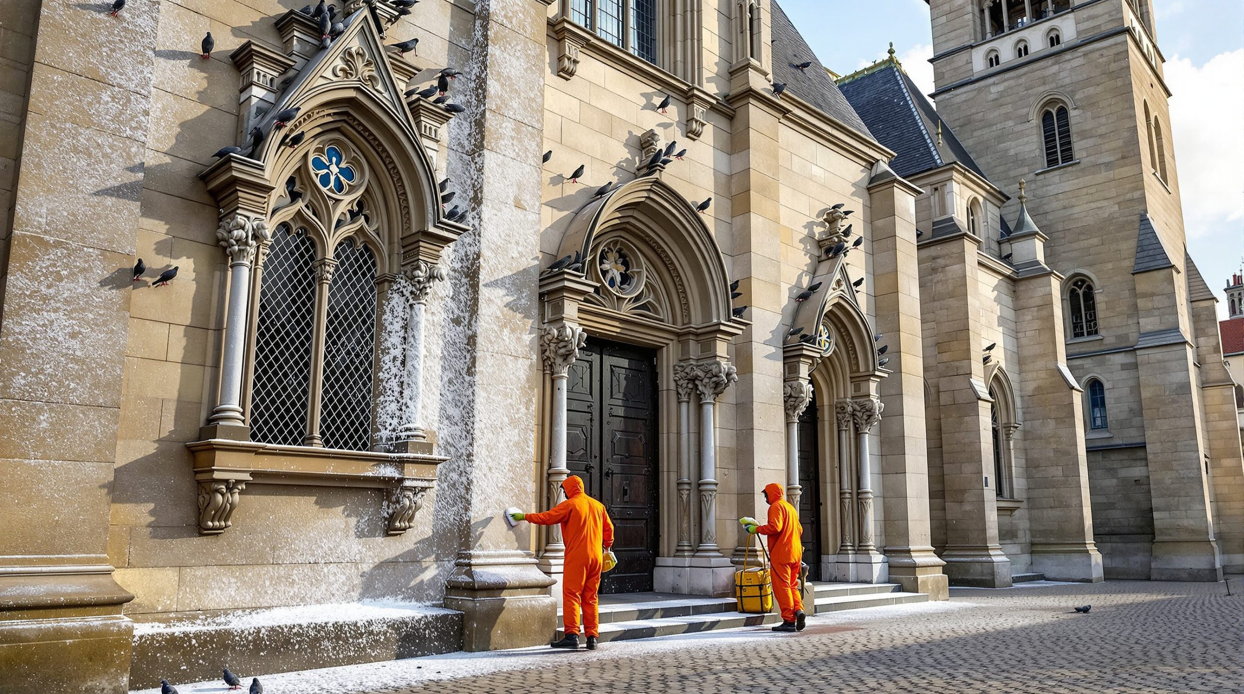 service professionnel de nettoyage des fientes de pigeons pour églises en mayenne (53), assurant propreté et préservation du patrimoine religieux.