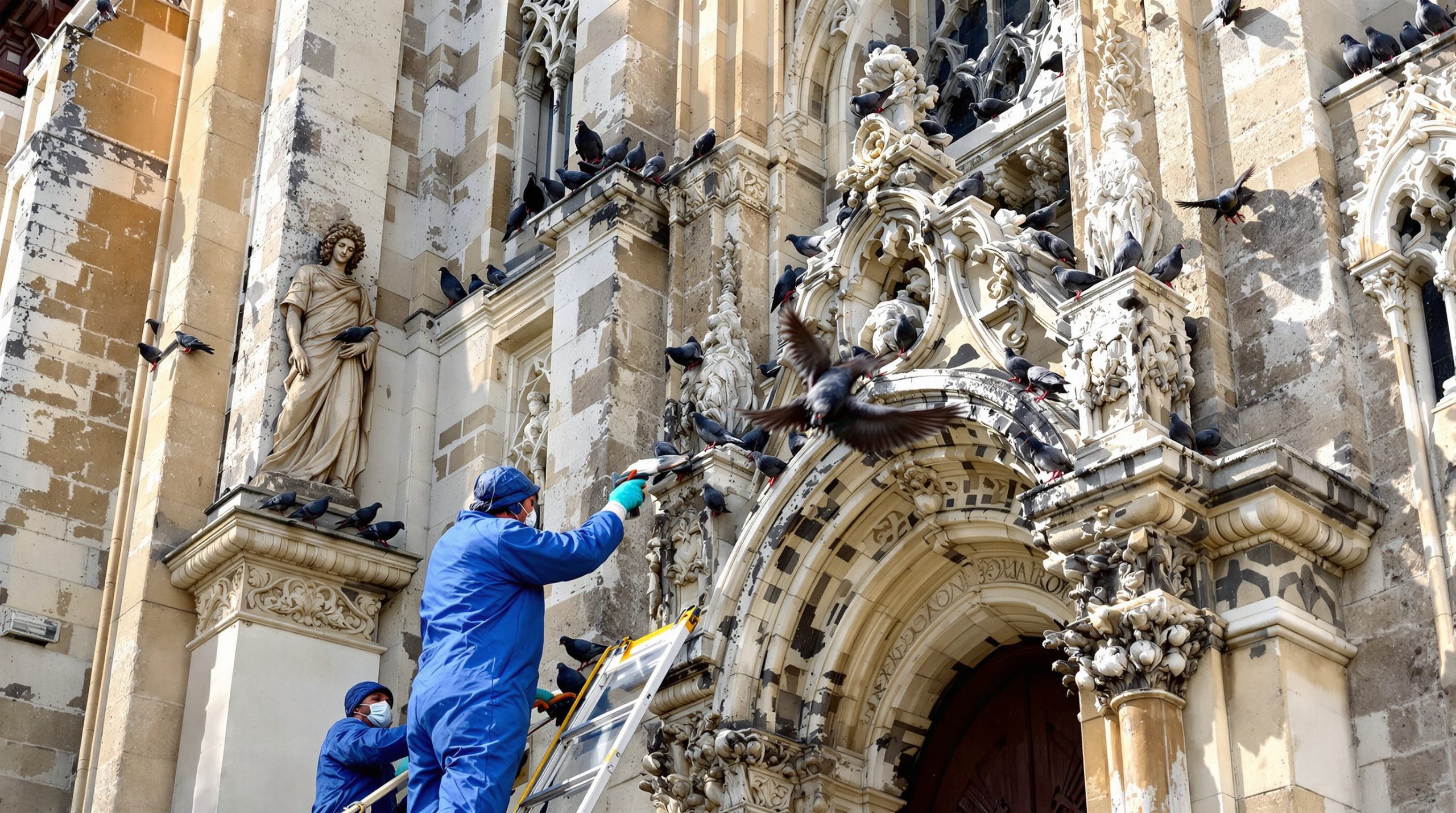 service professionnel de nettoyage des fientes de pigeons pour églises en meurthe et moselle (54). expertise et respect du patrimoine pour un lieu propre et sain.