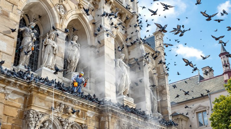 service professionnel de nettoyage des fientes de pigeons pour églises dans l'orne (61). entretien et protection efficaces pour préserver vos bâtiments religieux.