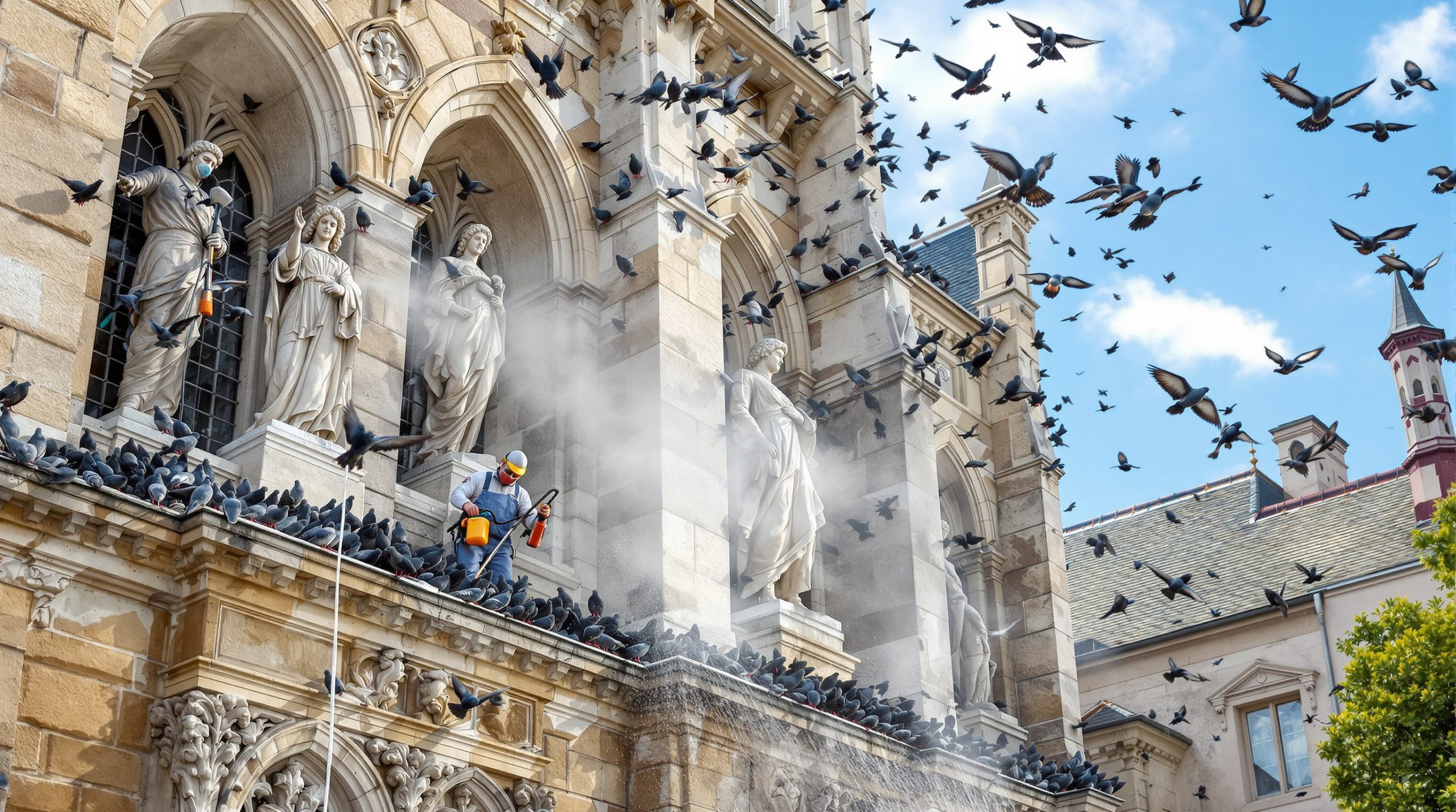 service professionnel de nettoyage des fientes de pigeons pour églises dans l'orne (61). entretien et protection efficaces pour préserver vos bâtiments religieux.