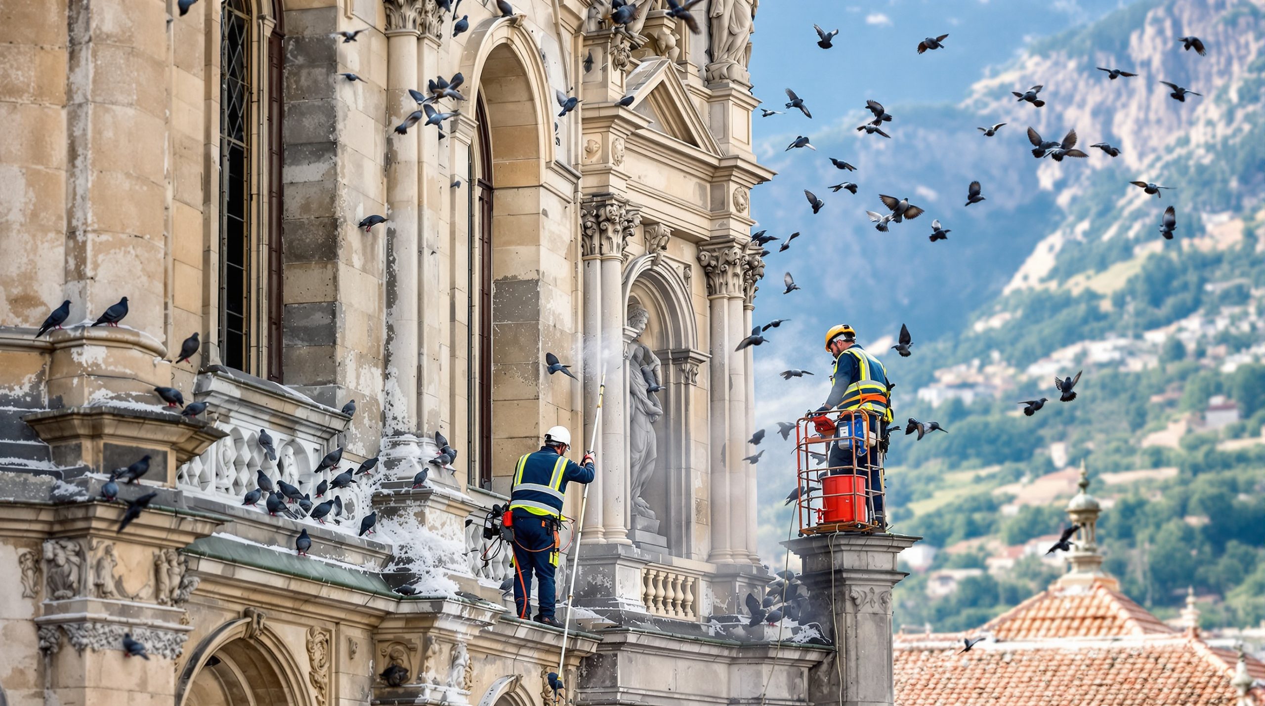 service professionnel de nettoyage des fientes de pigeons pour églises dans les pyrénées-orientales (66). intervention rapide et efficace pour préserver la propreté et la sécurité de vos bâtiments religieux.