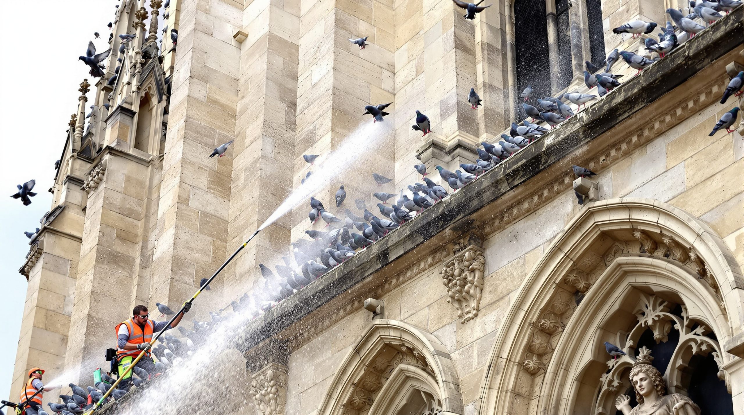 service professionnel de nettoyage des fientes de pigeons pour églises dans le rhône (69). équipe spécialisée pour préserver la propreté et la préservation des monuments religieux.
