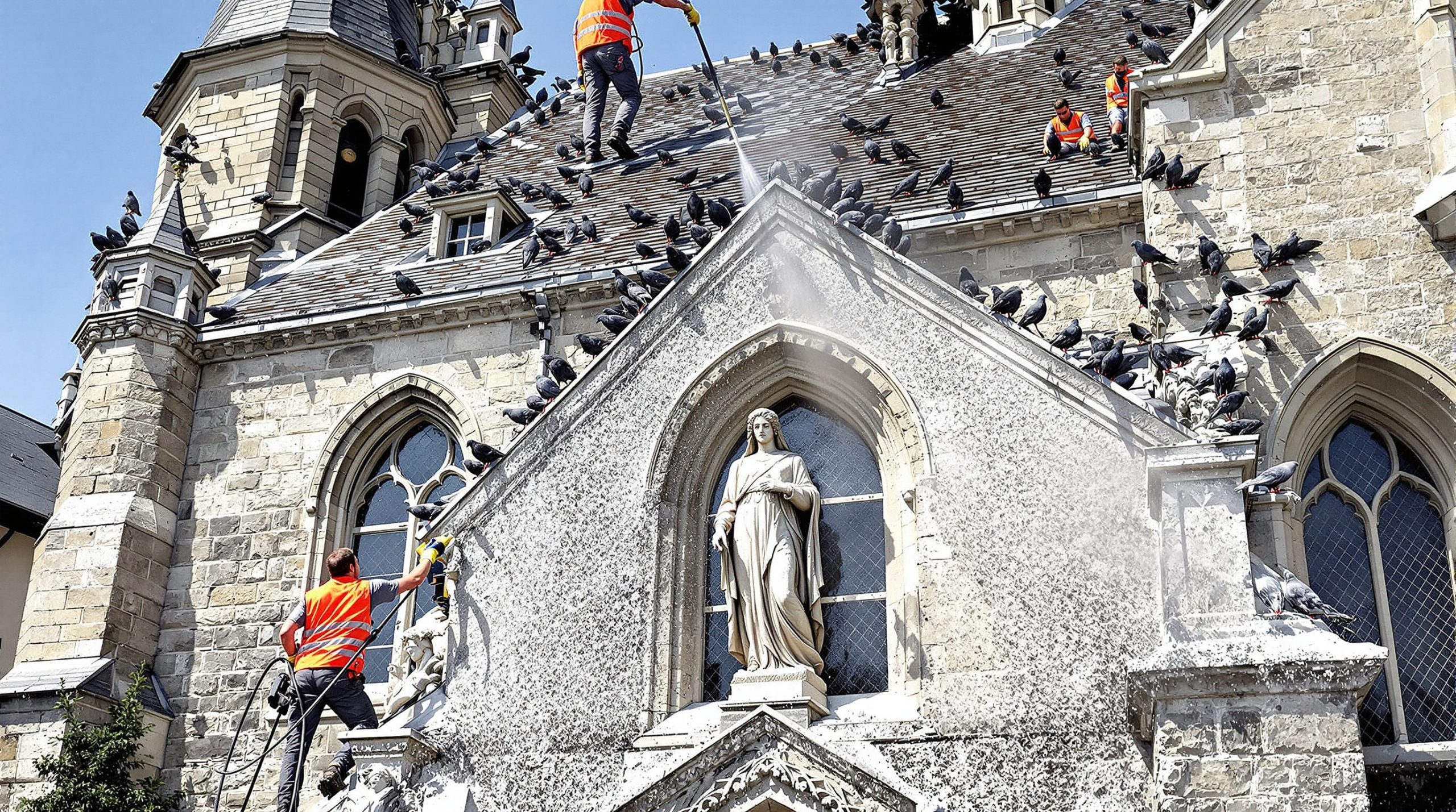entreprise spécialisée dans le nettoyage des fientes de pigeons pour églises en savoie (73). services professionnels pour préserver l'intégrité et la propreté de vos bâtiments religieux.
