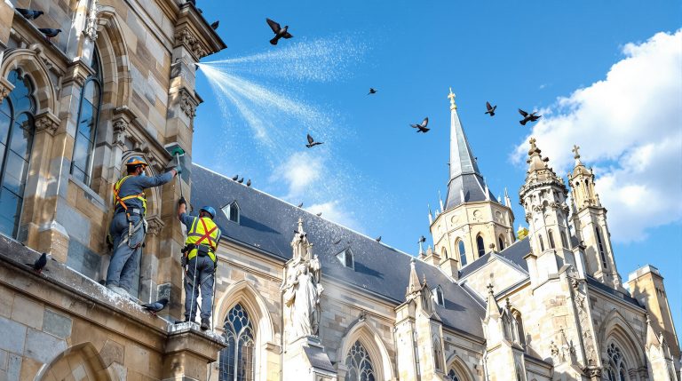 entreprise spécialisée dans le nettoyage des fientes de pigeons pour les églises dans le tarn (81), offrant un service professionnel et respectueux du patrimoine.
