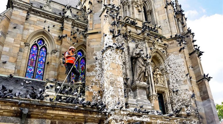 entreprise spécialisée dans le nettoyage des fientes de pigeons pour églises en tarn et garonne (82). service professionnel et efficace pour préserver la propreté et la sécurité de vos bâtiments religieux.
