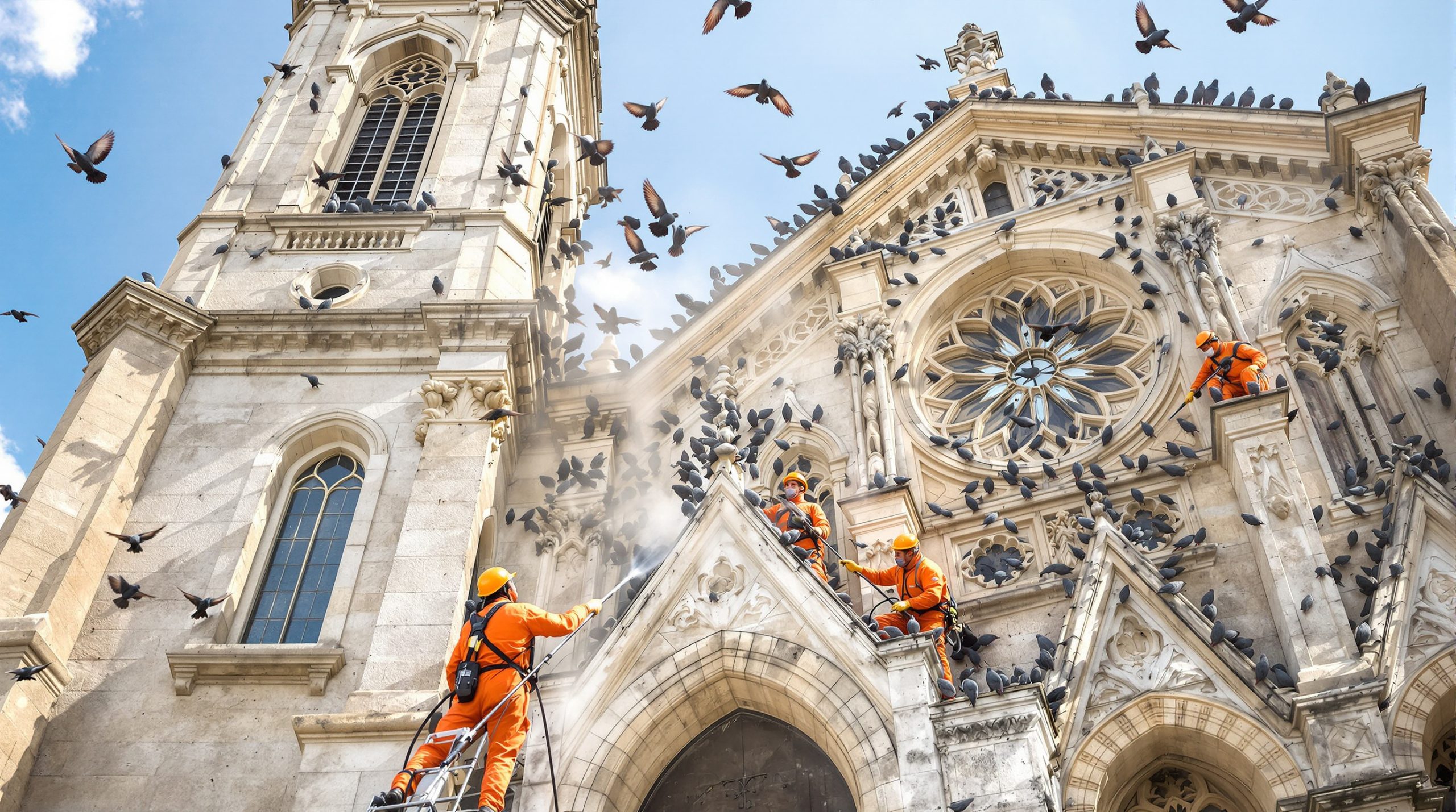 entreprise spécialisée dans le nettoyage des fientes de pigeons pour églises dans le vaucluse (84), assurant propreté et respect du patrimoine.