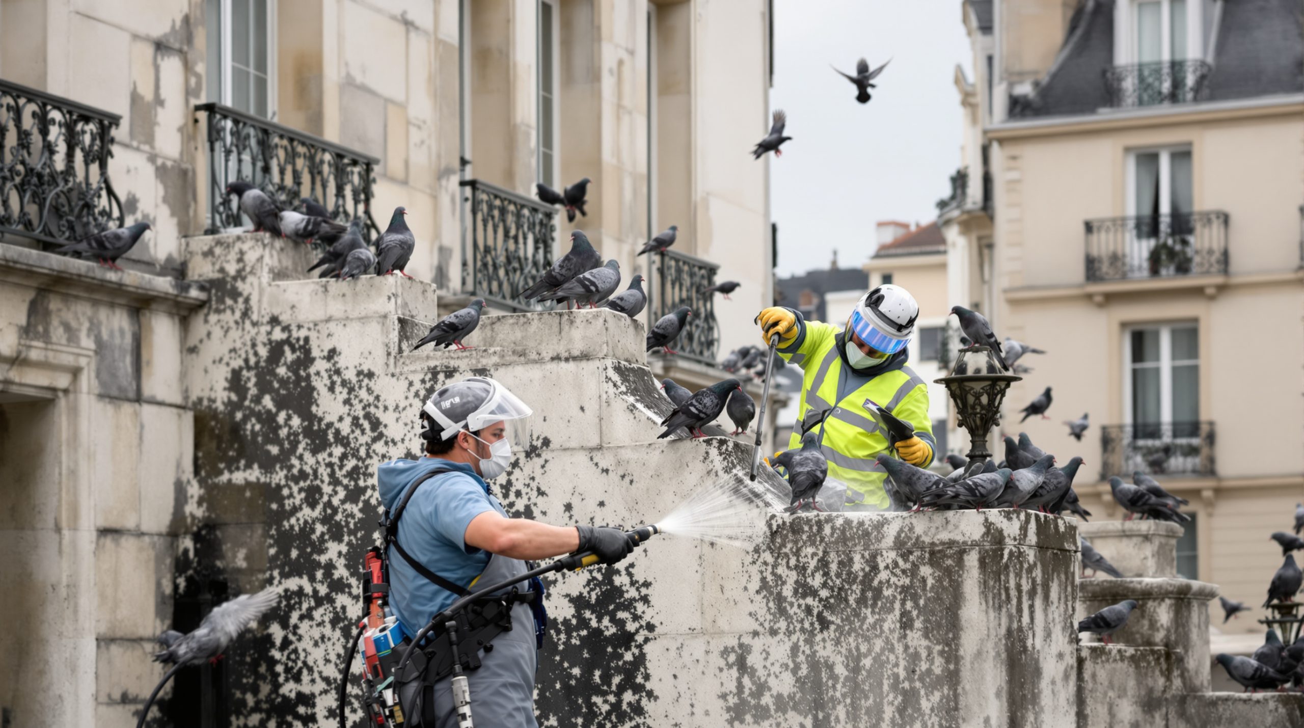 pigeonetta - service expert de grand nettoyage des fientes de pigeons en france. contactez-nous au 06.07.58.08.82 pour un environnement propre et sain.