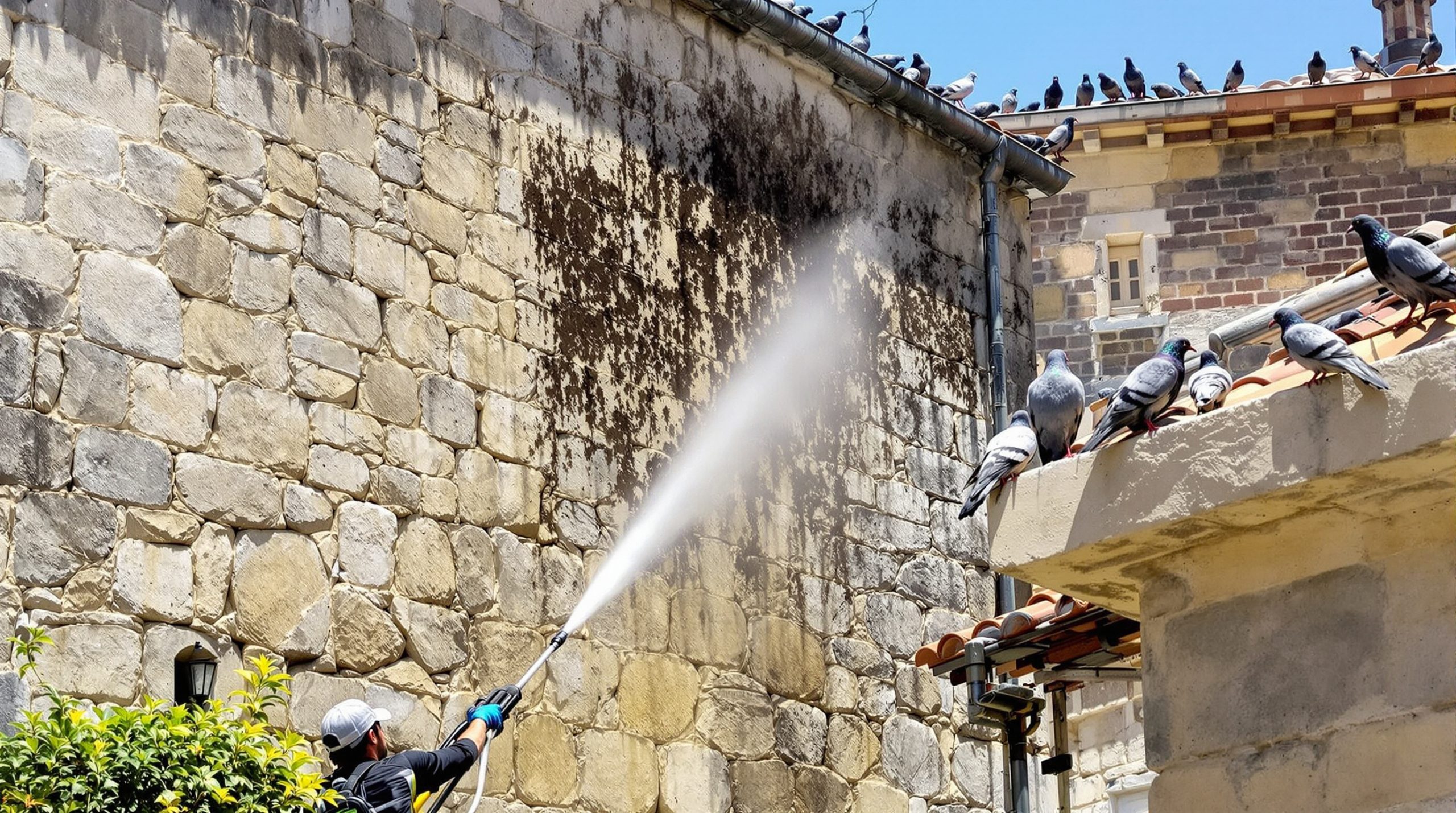 entreprise spécialisée en nettoyage haute pression des fientes de pigeons dans le tarn et garonne (82). service rapide et efficace pour un environnement propre et sain.