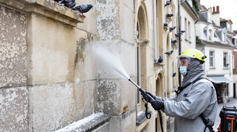 service professionnel de nettoyage haute pression spécialisé dans l'élimination des fientes de pigeons dans l'ain (01). nettoyage efficace et respectueux de l'environnement pour préserver vos surfaces.