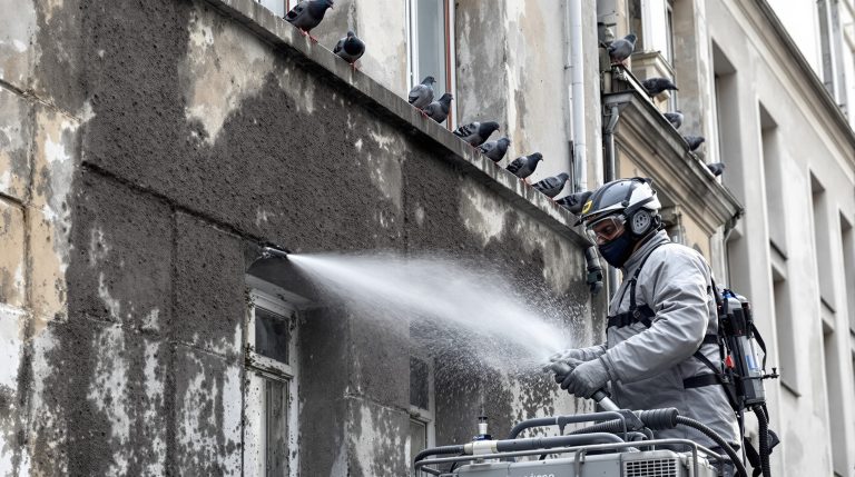 entreprise spécialisée en nettoyage haute pression pour éliminer les fientes de pigeons dans l'aisne (02). service rapide et efficace pour préserver la propreté et la santé de vos bâtiments.