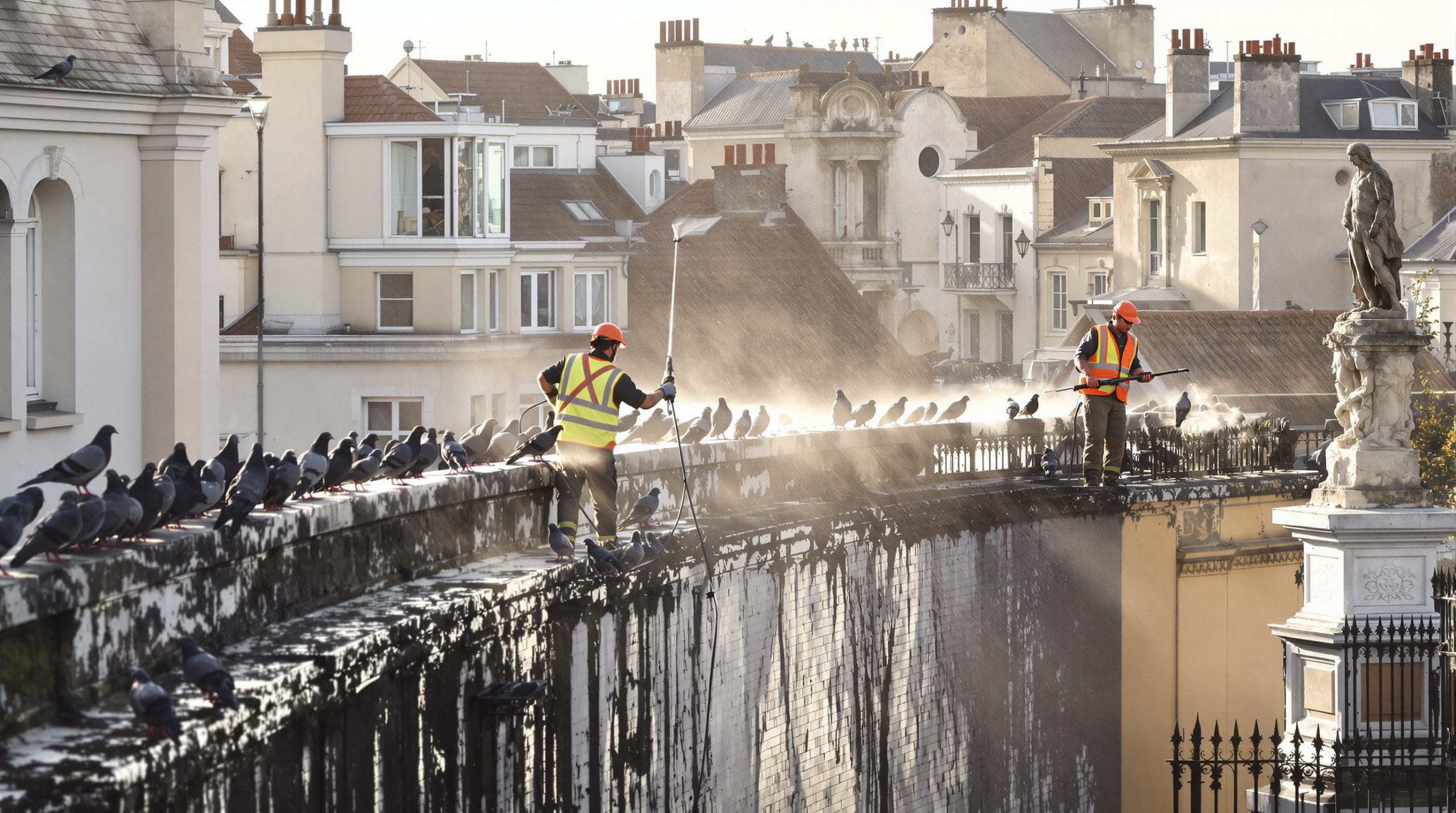 entreprise spécialisée en nettoyage haute pression pour éliminer efficacement les fientes de pigeons en aube (10). service rapide et professionnel pour un environnement propre et sain.