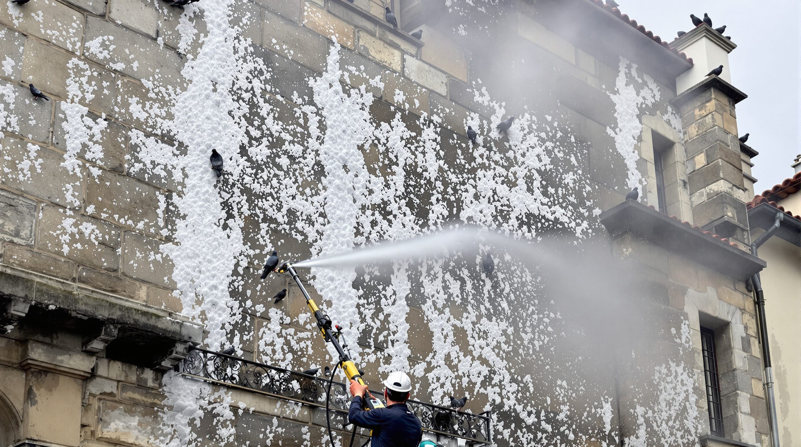 entreprise spécialisée en nettoyage haute pression pour éliminer efficacement les fientes de pigeons dans le cantal (15). service professionnel et fiable pour protéger vos surfaces.