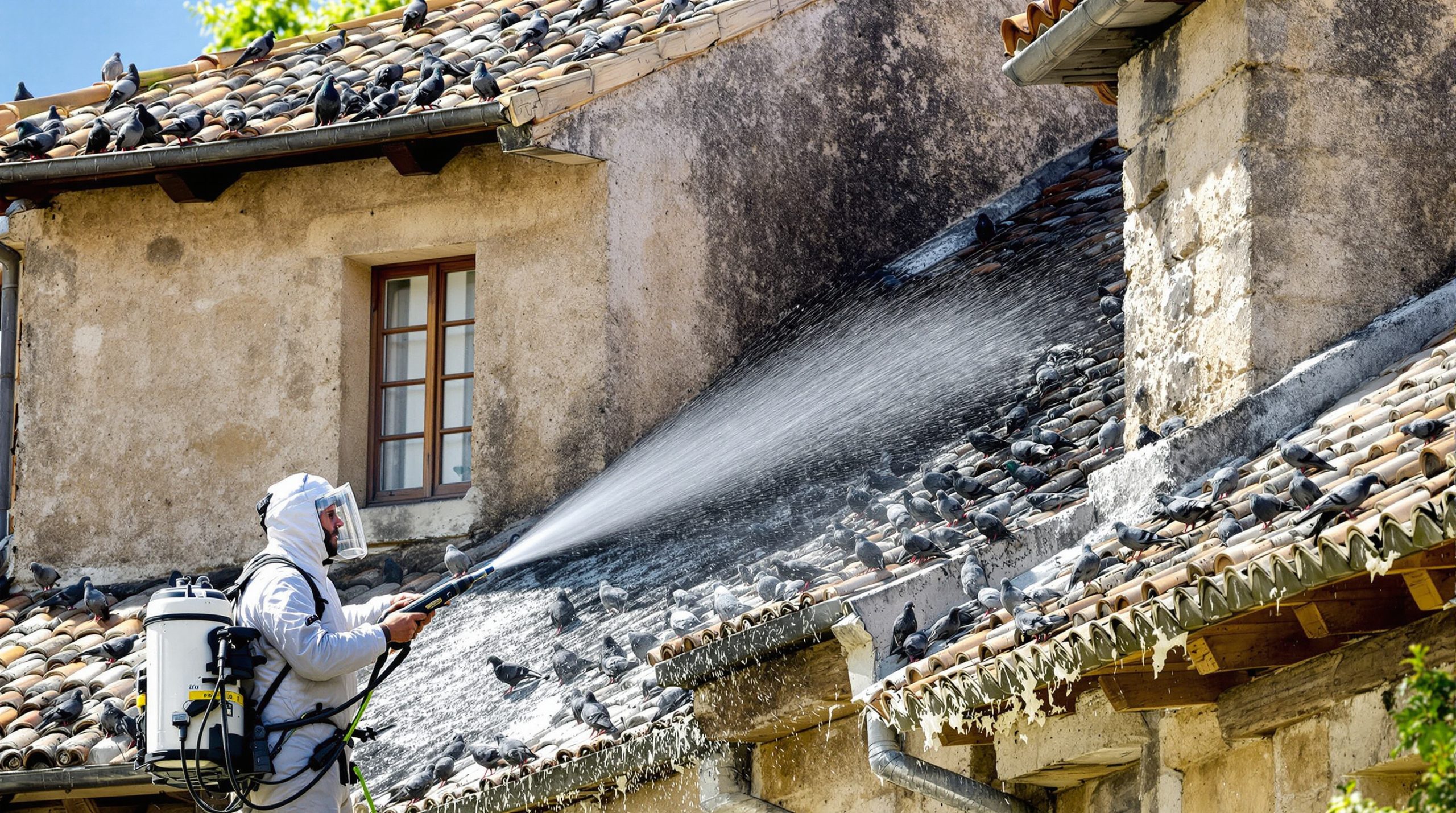 entreprise spécialisée en nettoyage haute pression pour éliminer efficacement les fientes de pigeons en creuse (23). service rapide et professionnel pour protéger vos bâtiments.