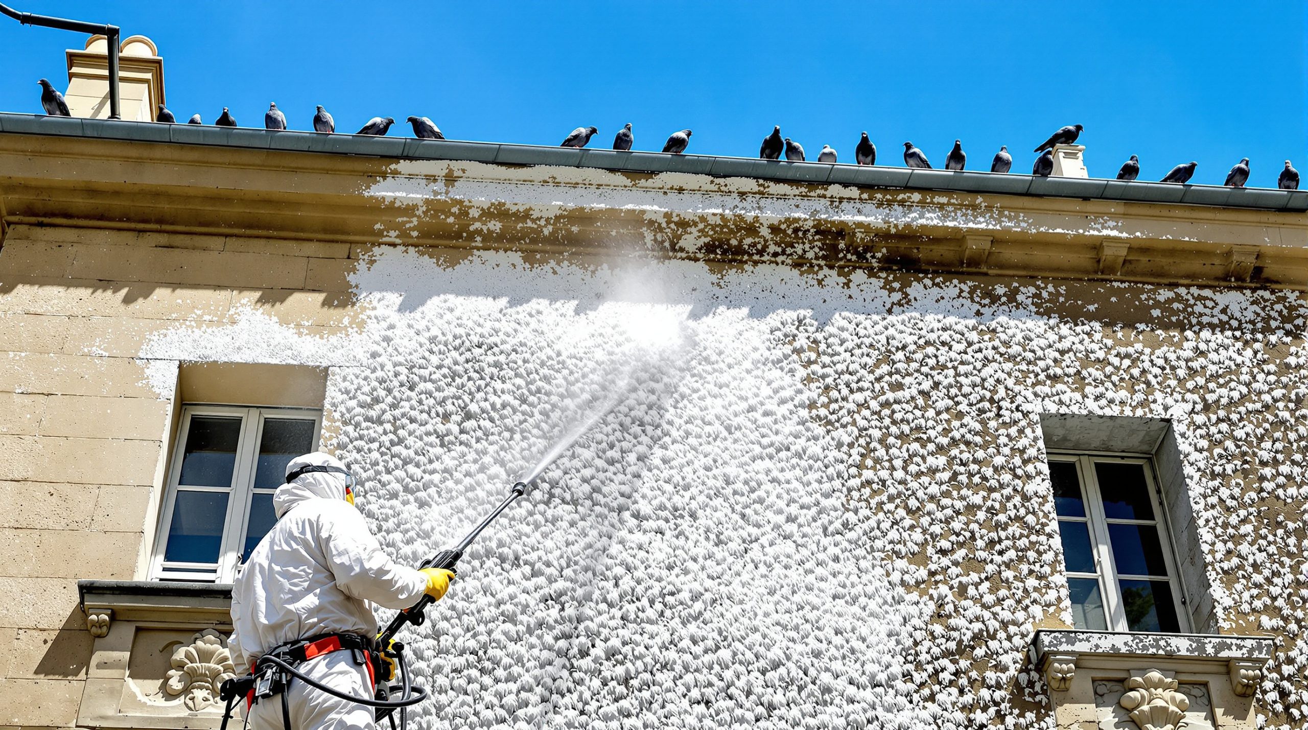 entreprise spécialisée en nettoyage haute pression pour éliminer les fientes de pigeons dans le gard (30). services rapides et efficaces pour protéger vos bâtiments.