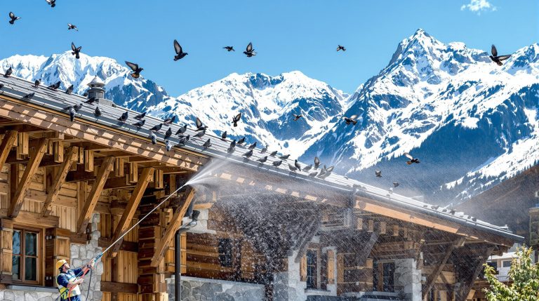 entreprise spécialisée en nettoyage haute pression pour éliminer efficacement les fientes de pigeons dans les hautes alpes (05). service professionnel et écologique.
