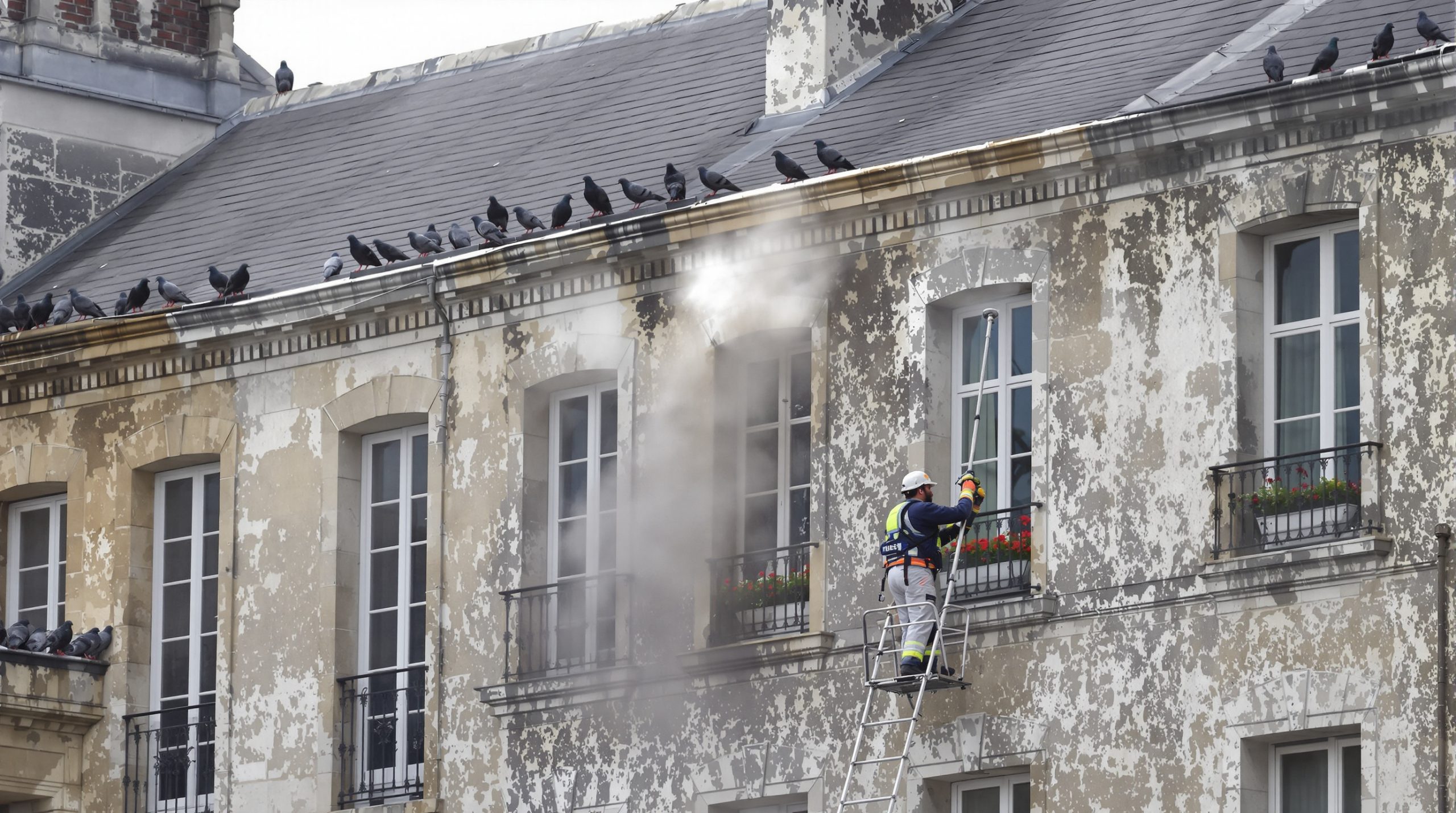 service professionnel de nettoyage haute pression pour éliminer les fientes de pigeons en ille-et-vilaine (35). nettoyage efficace et durable pour préserver la propreté de vos bâtiments.