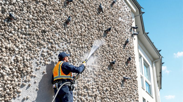 entreprise spécialisée en nettoyage haute pression pour éliminer les fientes de pigeons dans la loire (42). service rapide et efficace pour protéger vos surfaces et préserver votre environnement.