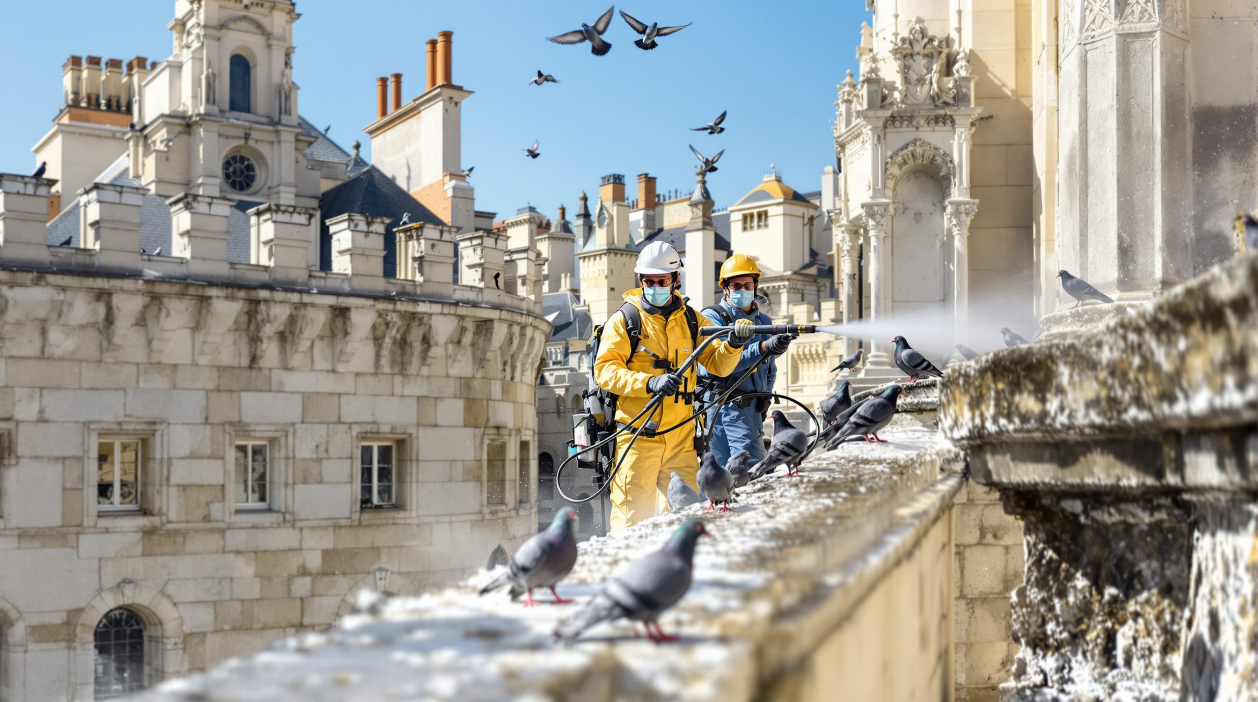 entreprise spécialisée en nettoyage haute pression pour élimination des fientes de pigeons dans la manche (50), offrant un service efficace et professionnel.