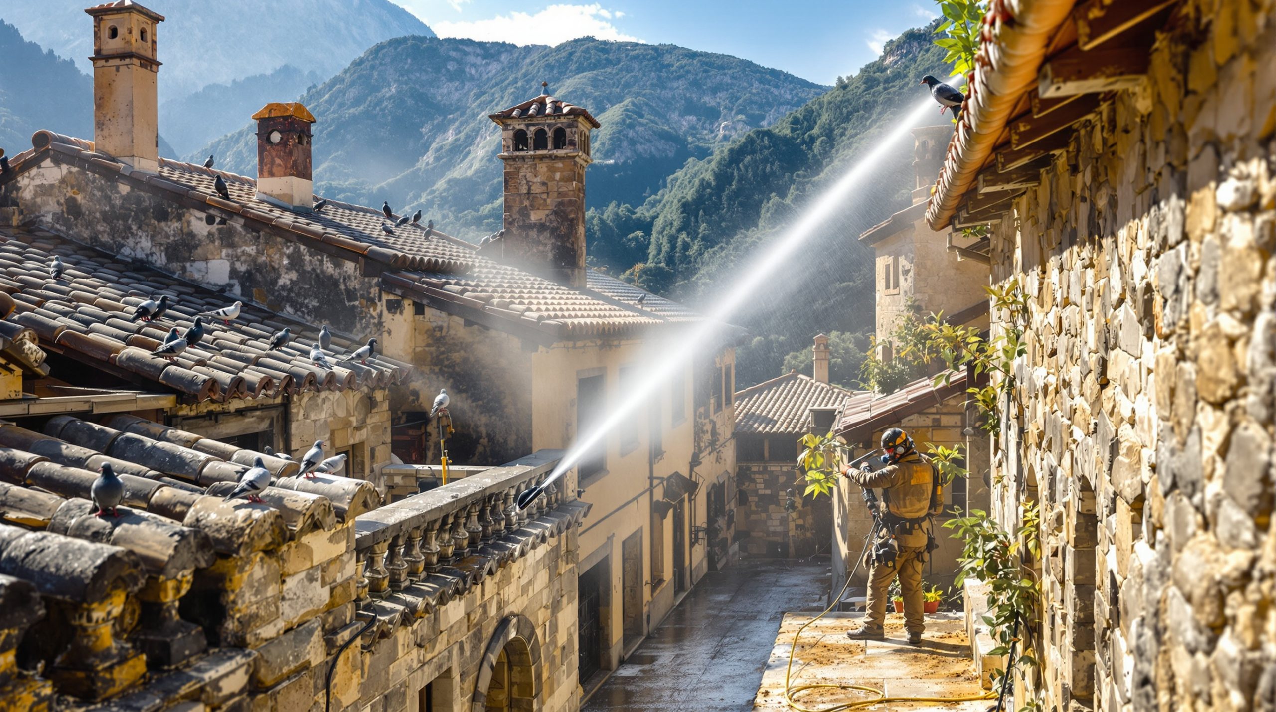 entreprise spécialisée en nettoyage haute pression pour éliminer efficacement les fientes de pigeons dans les pyrénées-atlantiques (64). service professionnel et durable pour la propreté de vos bâtiments.