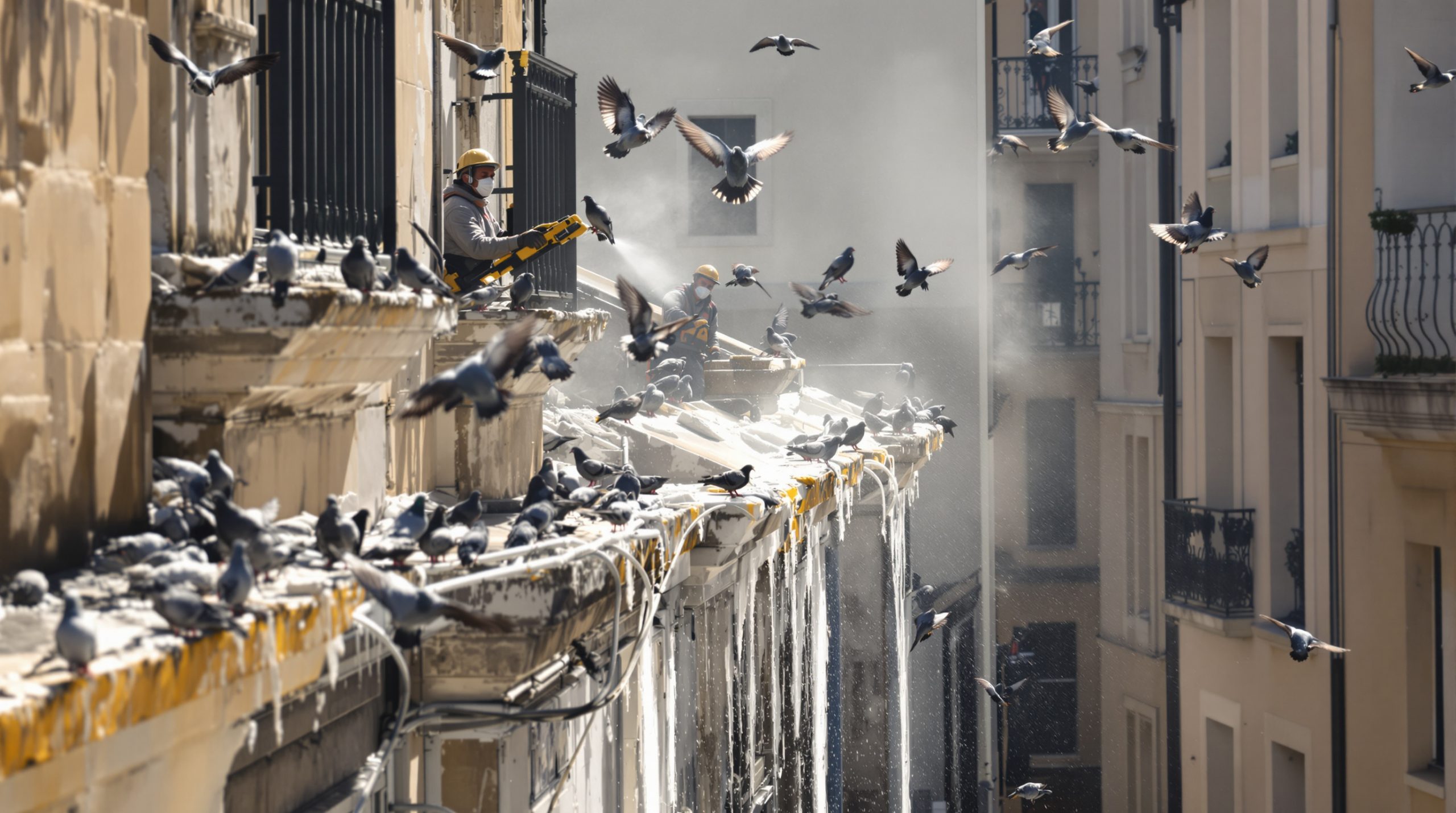 entreprise spécialisée en nettoyage haute pression pour éliminer les fientes de pigeons dans le rhône (69). solutions efficaces et professionnelles pour un environnement propre et sain.