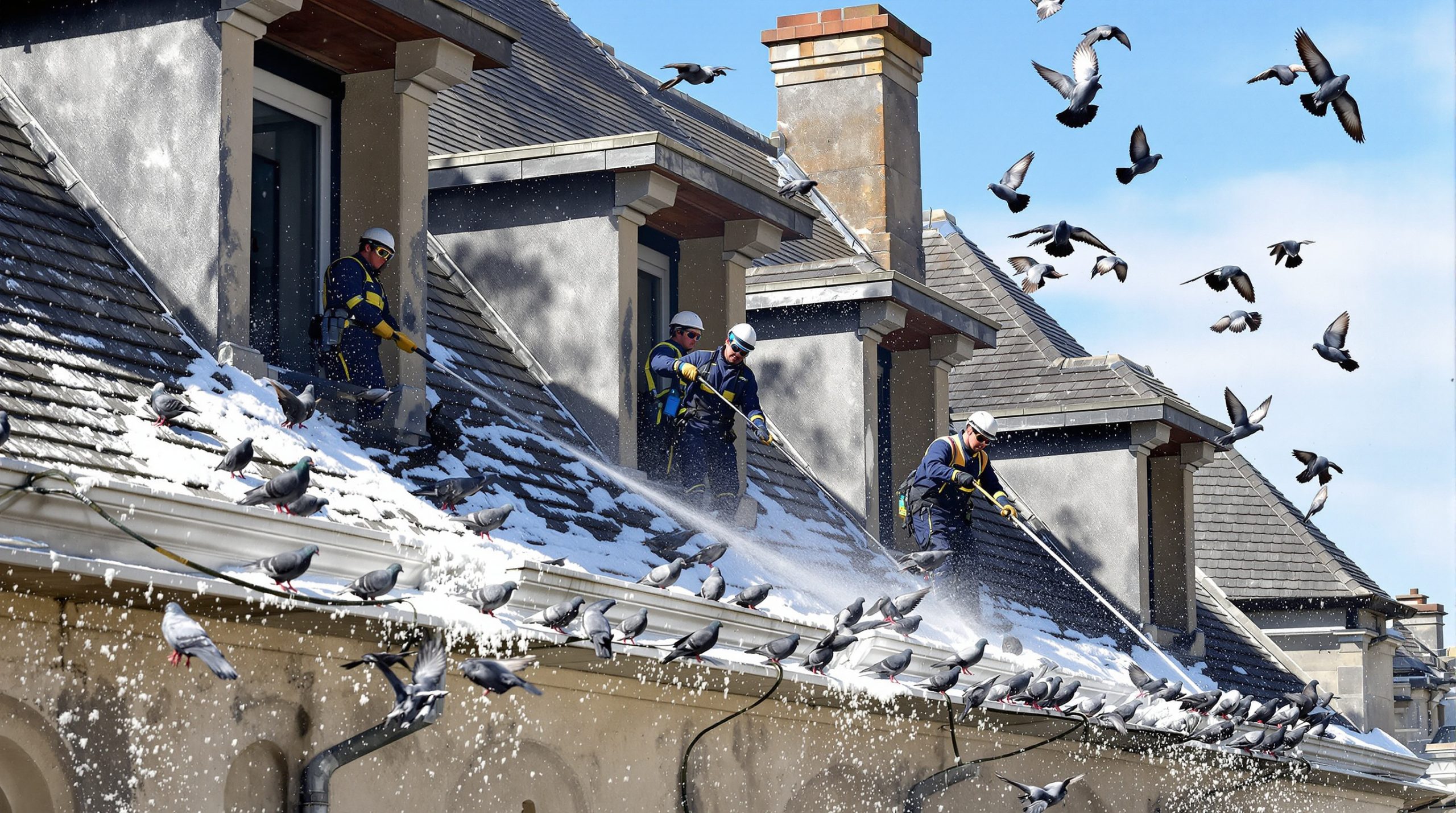 entreprise spécialisée en nettoyage haute pression pour éliminer efficacement les fientes de pigeons en sarthe (72). service professionnel, rapide et fiable pour protéger vos surfaces.