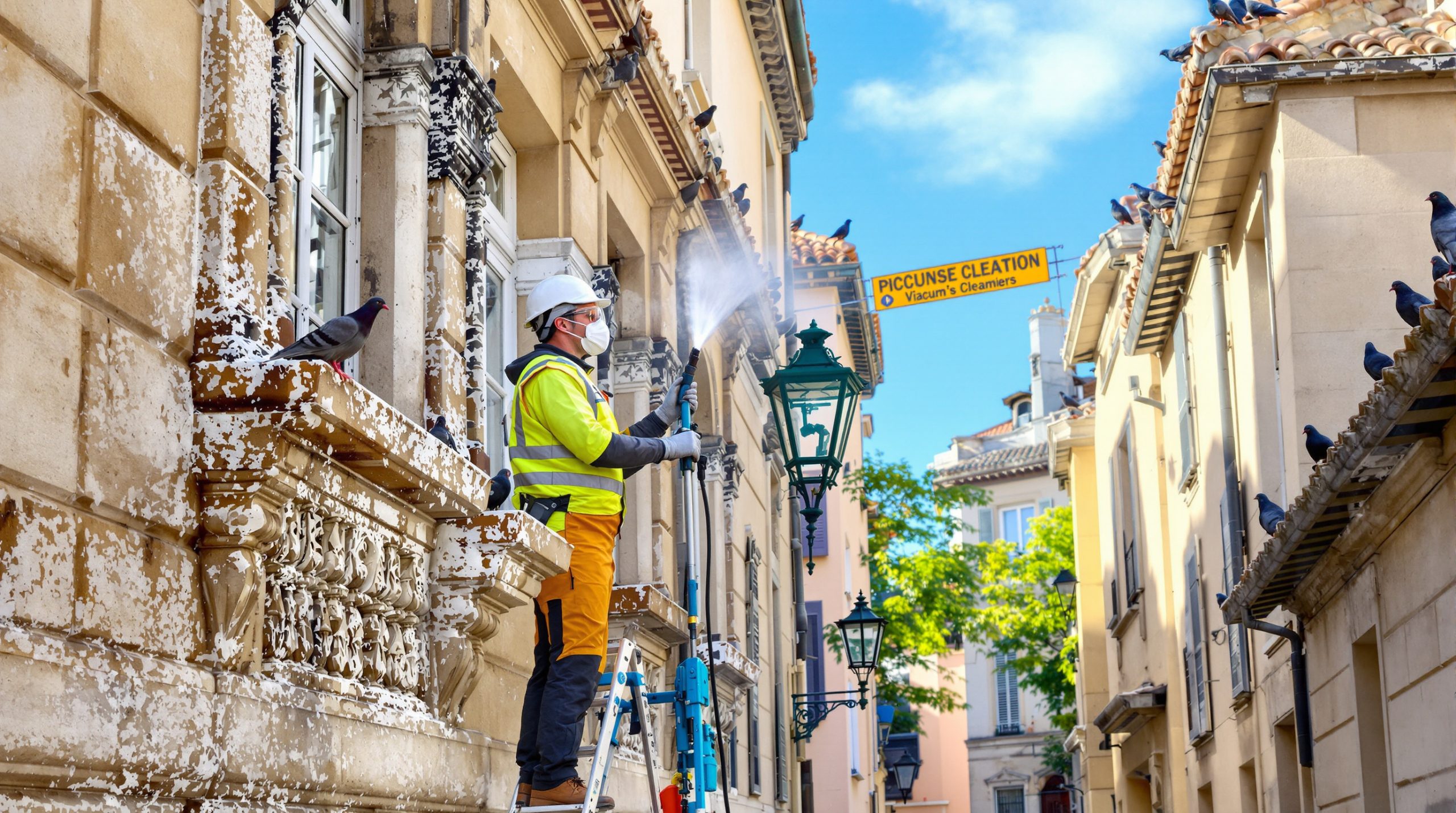 entreprise spécialisée en nettoyage haute pression pour éliminer efficacement les fientes de pigeons dans le vaucluse (84). service rapide et professionnel pour retrouver un environnement propre et sain.