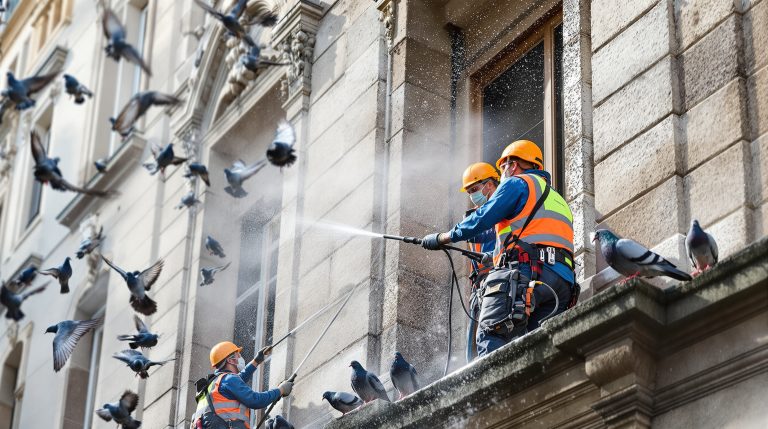 entreprise spécialisée en nettoyage haute pression à vienne (86), expert dans l'élimination des fientes de pigeons pour un environnement propre et sain.